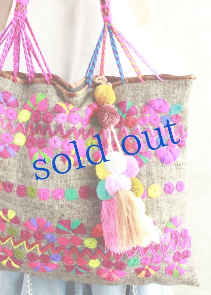 画像2: 手つむぎ・手織りウールのバッグ (2)