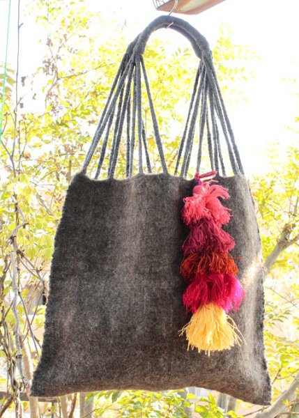画像1: チャムラのウール手織り生地バッグ (1)