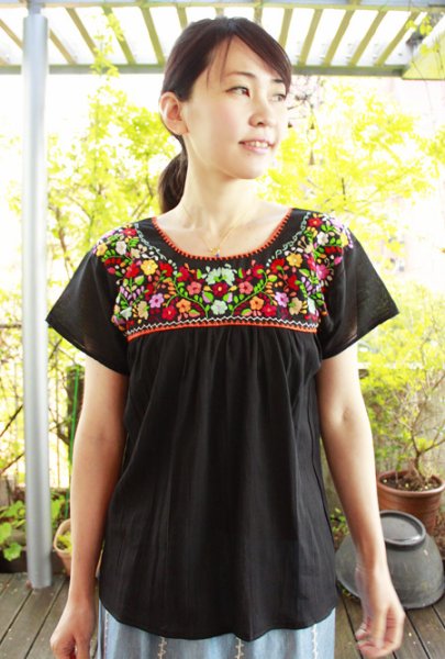 画像3: ガーゼ生地のメキシカンブラウス (3)