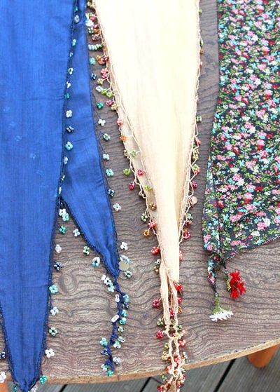 画像1: トルコ手編みオヤ付きスカーフ　