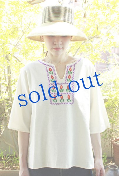 画像3: メキシコ刺繍５分袖ブラウス (3)