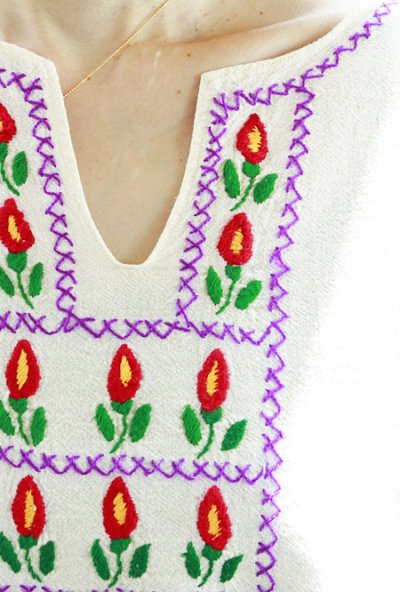 画像2: メキシコ刺繍５分袖ブラウス