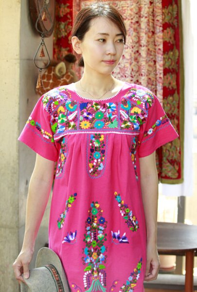 画像3: マンタ生地のメキシカンチュニックワンピース  (3)