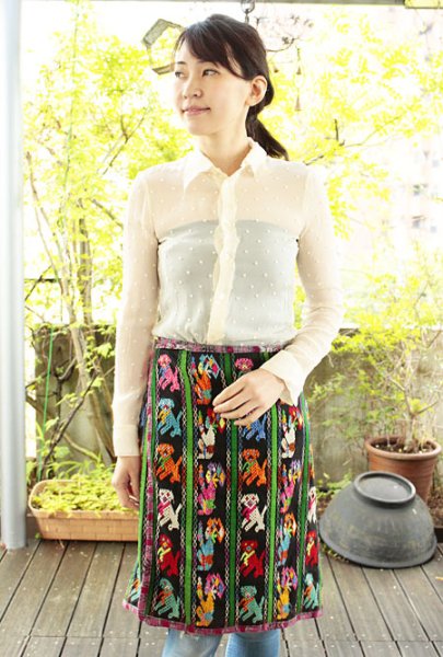 画像4: グアテマラ織生地の巻きスカートエプロン (4)