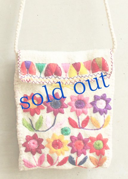 画像3: 手つむぎ・手織りウールの刺繍ポシェット (3)