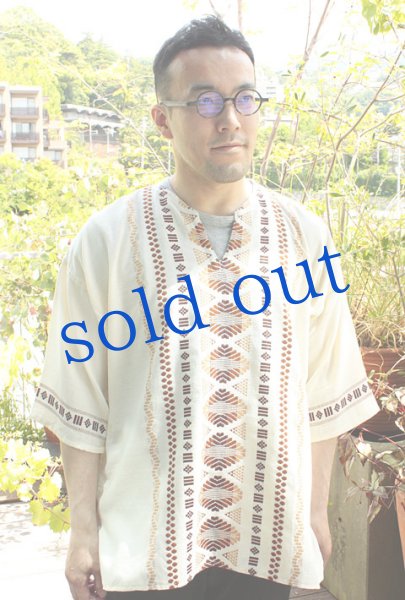 画像2: メンズグアテマラの織生地トップス (2)