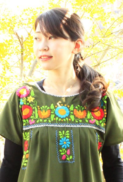 画像1: 定番メキシコ刺繍ワンピース