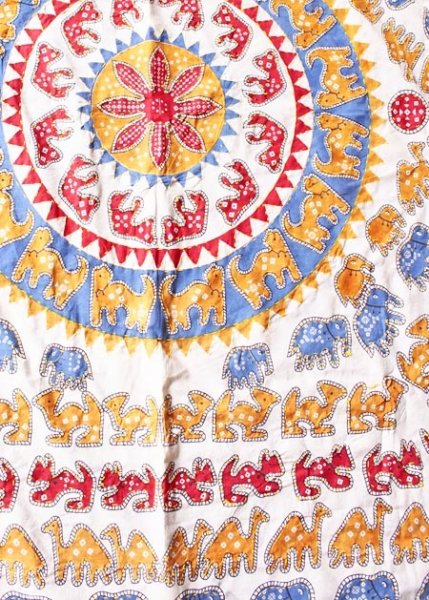 画像4: インドブロックプリントと刺し子刺繍のマルチカバー (4)