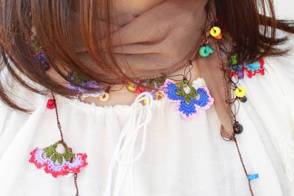 画像5: トルコ手編みオヤ付きスカーフ　 (5)