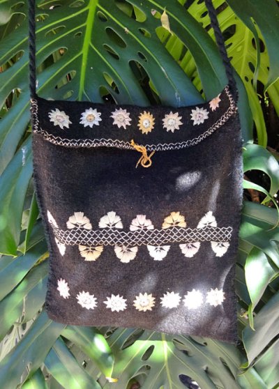 画像1: 手つむぎ・手織りウールの刺繍チャムラバッグ大