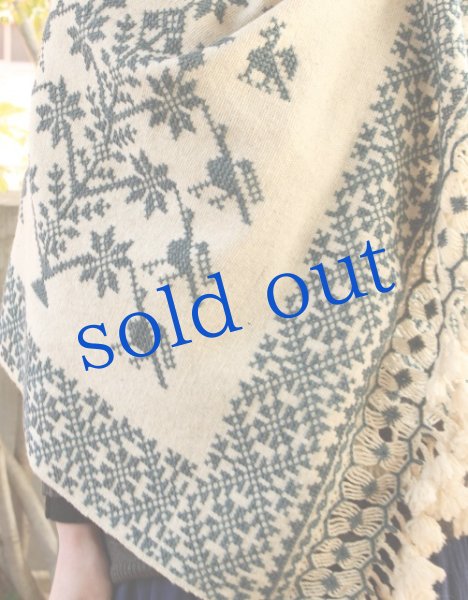 画像1: llamallamaオリジナル手織りウールケープショール (1)