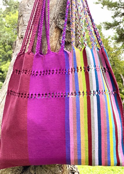 画像2: メキシコチアパス手織り生地のハンモックバッグ  (2)
