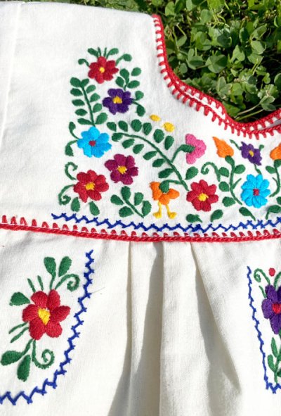 画像1: メキシコ刺繍のチュニックワンピース