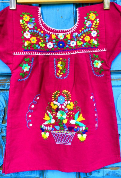 画像1: メキシコ刺繍のワンピース(キッズ）