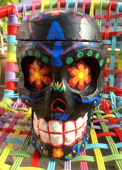 画像1: 木製ガイコツヘッド小物入れ