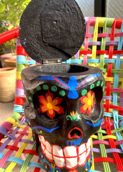 画像1: 木製ガイコツヘッド小物入れ (1)