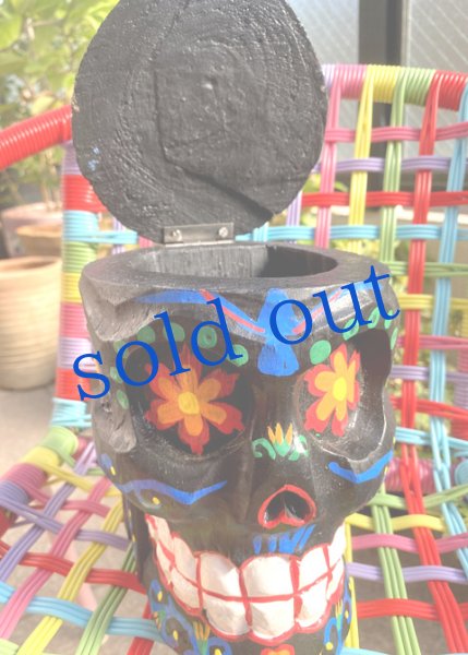 画像1: 木製ガイコツヘッド小物入れ (1)