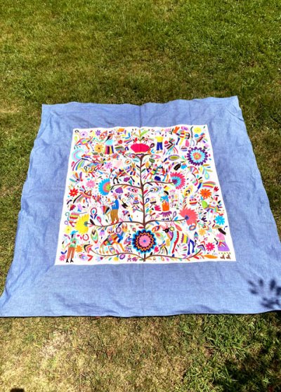 画像1: オトミの刺繍布大サイズダンガリー縁