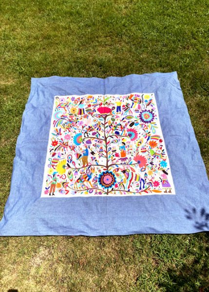 画像2: オトミの刺繍布大サイズダンガリー縁 (2)