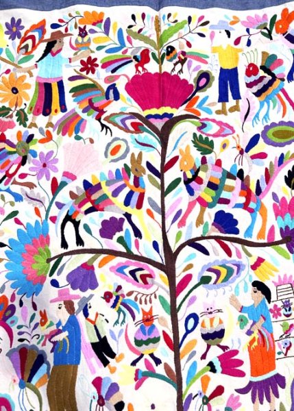 画像1: オトミの刺繍布大サイズダンガリー縁 (1)