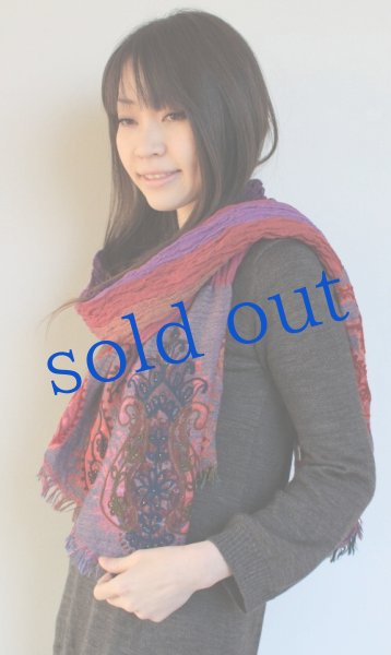 画像3: 軽いウールガーゼの刺繍ストール　 (3)