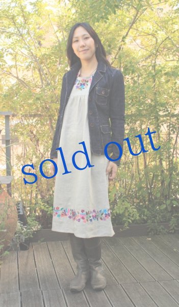 画像3: 麻リネン・メキシコ刺繍 ワンピース (3)