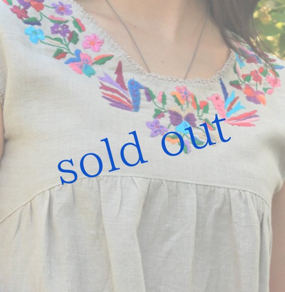 画像4: 麻リネン・メキシコ刺繍 ワンピース (4)