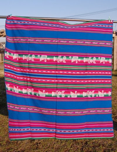 画像1: ボリビアウールの手織り布「アヒルさん」（118cm×117ｃｍ）