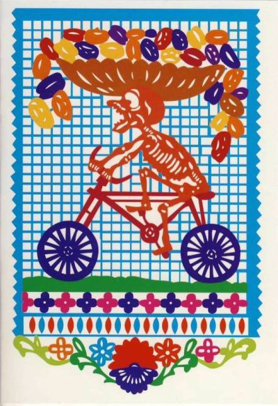 画像1: グリーティングカード「メキシコの切り絵（ガイコツ・自転車パン屋）」