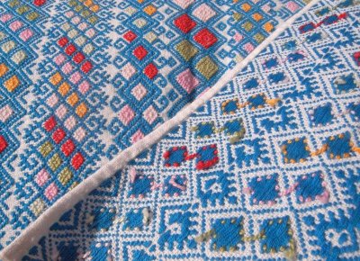 画像2: メキシコ刺繍布-ブルー（デラックス）