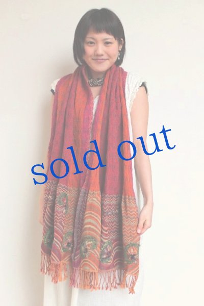 画像3: 軽いウールガーゼの刺繍ストール (3)