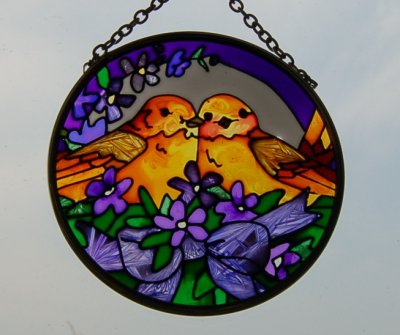 画像2: 小鳥の仲良しカップル・ステンドグラス（サイズ小）