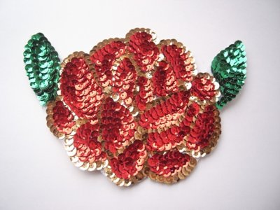 画像1: スパンコールの薔薇の花・赤（17cm×11cm）