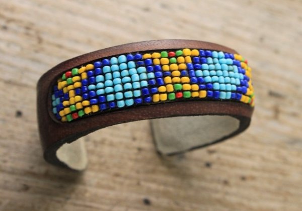 画像3: ネイティブ・ビーズバングル(本革) (3)