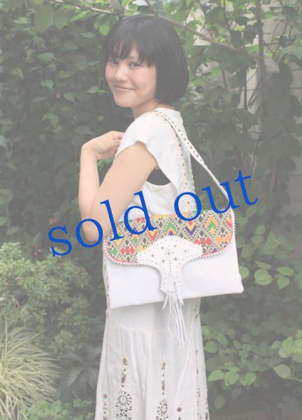 画像2: イタリア本革・民族織布のデザイナーバッグ (2)