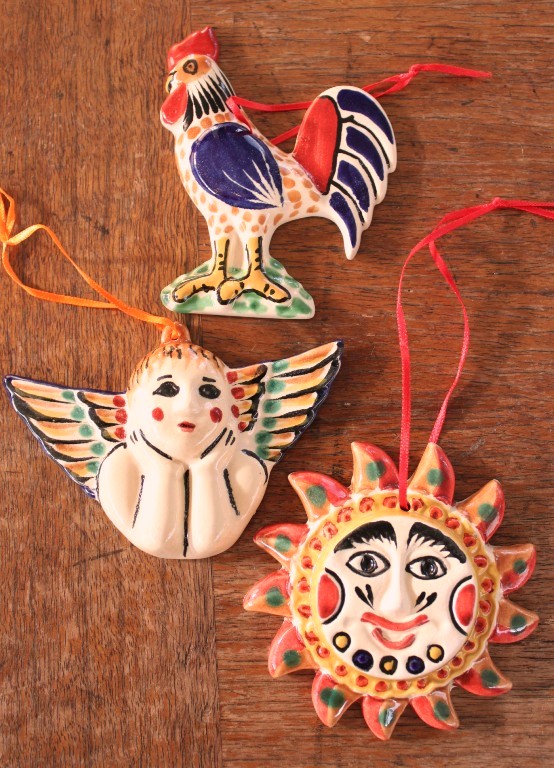 ゴルキーゴンザレス・メキシコ陶器マジョルカ焼きのオーナメント 太陽・天使・ニワトリ