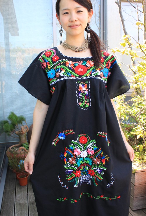 メキシコ刺繍の洋服ワンピース チュニック メキシカン刺繍