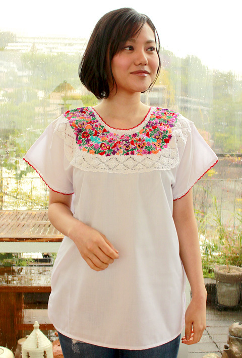 メキシコの花刺繍ブラウス ウィピル シャツ | www.vinoflix.com