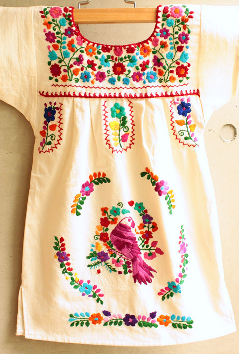 メキシコ刺繍の子供服ワンピース チュニック メキシカン刺繍