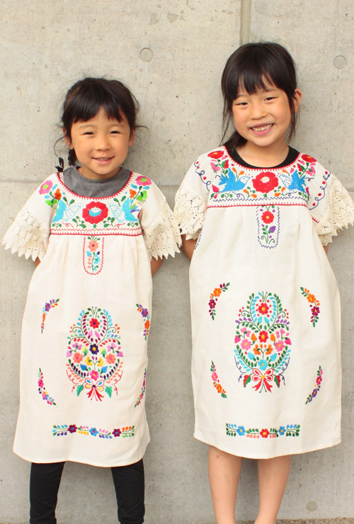 メキシコ刺繍の子供服ワンピース チュニック メキシカン刺繍