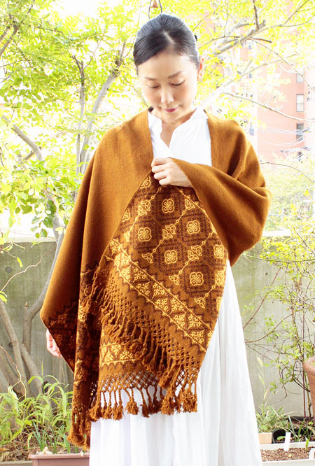 メキシコ刺繍手織り手紬糸の綿ショール手刺繍ウエヤパンプエブラ州