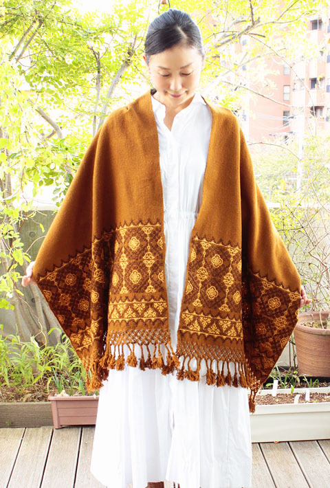 メキシコ刺繍手織り手紬糸の綿ショール手刺繍ウエヤパンプエブラ州