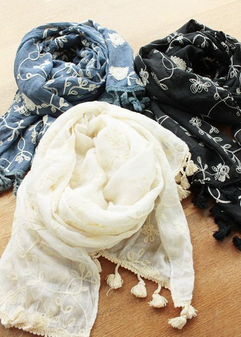 白刺繍のガーゼストール ショール春夏スカーフ